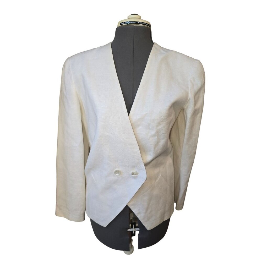 Vintage William Pearson Womens White‎ Linen Double-Breasted Blazer Medium